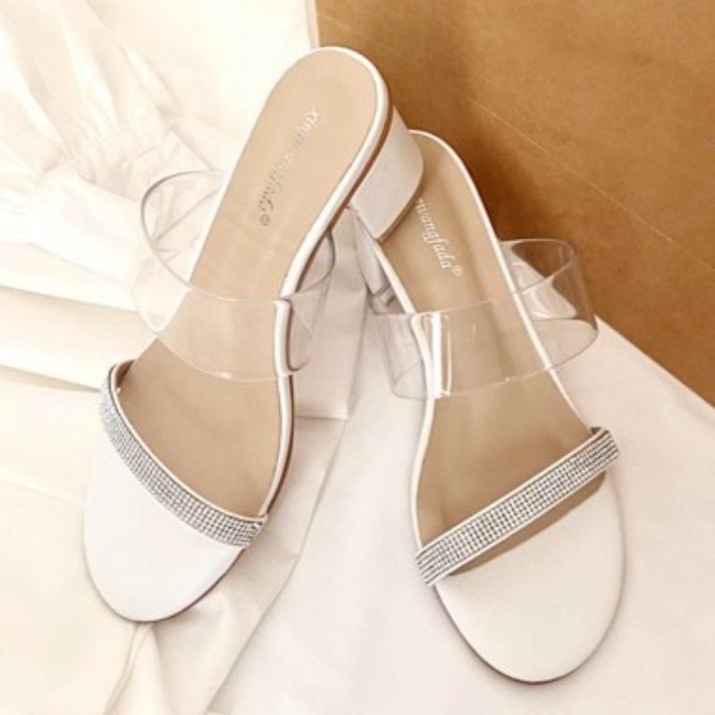 Fashion Fashion Transparent PVC Narrow Band Slipper Women Luxury Crystal Decoration Slide Sandal Zapatos De Mujer Para Fiestas Elegantes