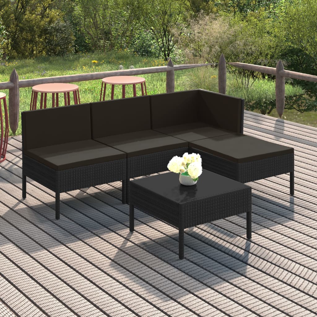 Vidaxl 5-Cz. Garden Lounge Set, Cushions, Black PE Rattan