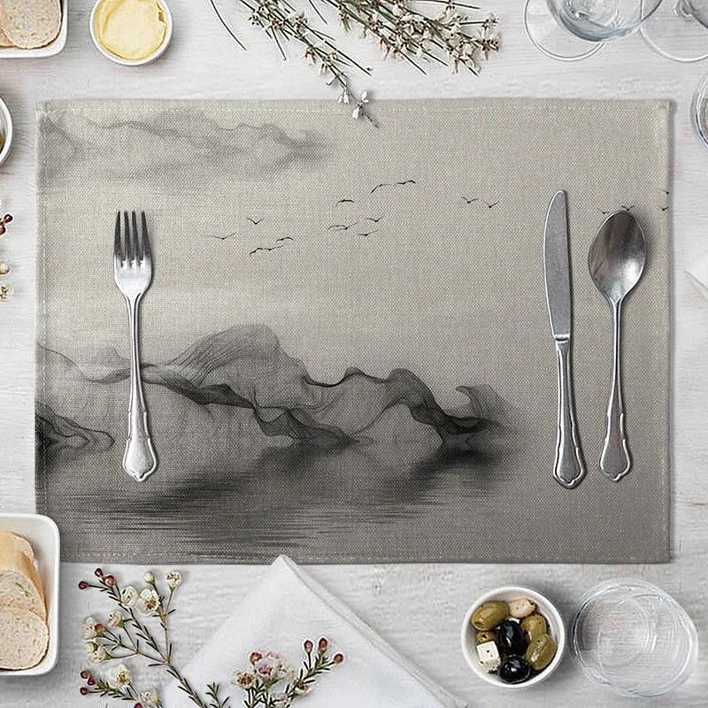 

Mountain Placemat Washable Landscape Painting Print Place Mat for Home Party Dining Tables Wedding Kitchen Banquets Decor 2pcs 30x45cm