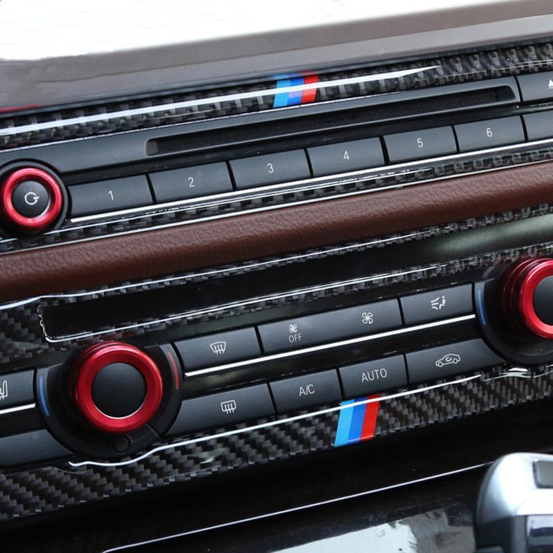 2PCS Carbon Fiber Car CD Control Panel Frame Decoration Stickers Auto Styling Interior Accessories For BMW F10 5 Series