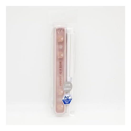 OSK Slide-Type Antibacterial Chopsticks and Case Set, 16.5cm, Bear, for Bento, Dishwasher Safe, KU25
