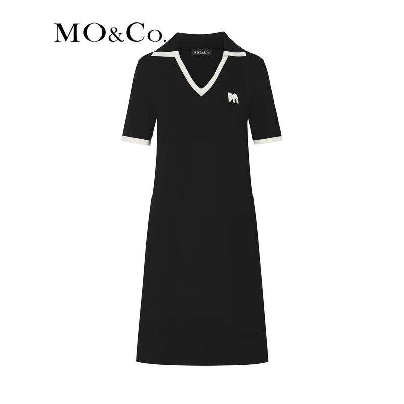 MO&Co. French Chic Contrast Trim Polo V-neck Short Sleeve Dress