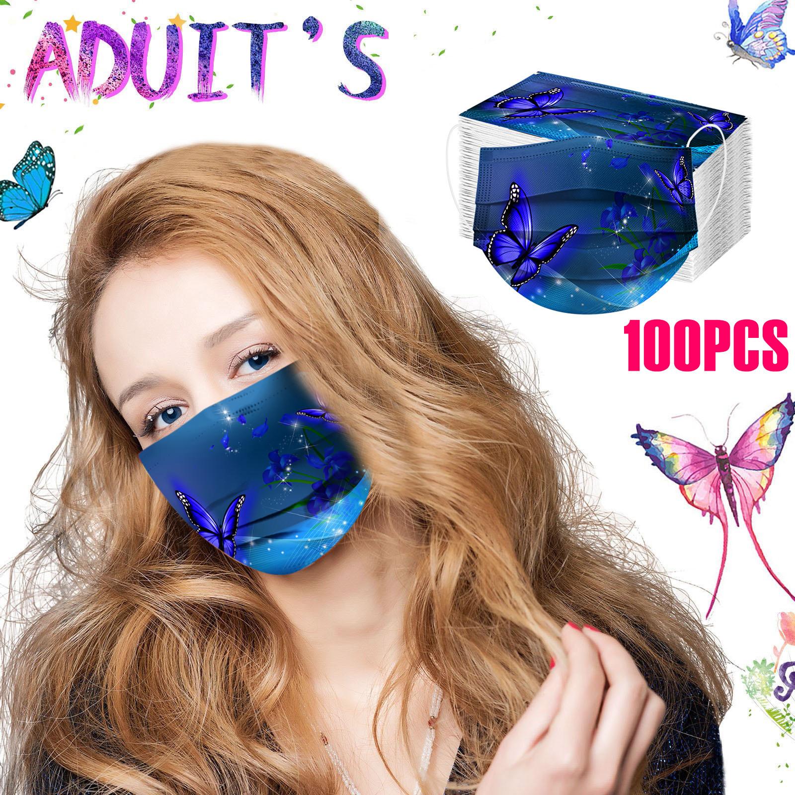 

100 шт. Взрослая одноразовая трехслойная дышащая маска для лица с бабочками