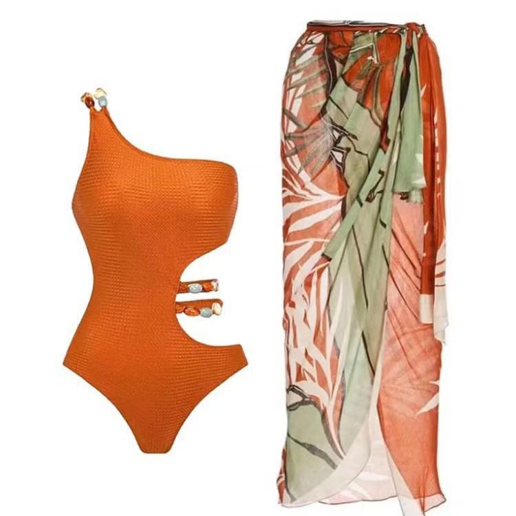 2023 Orange Sexy Sling Bikini & Sun Protection Long Dress Set