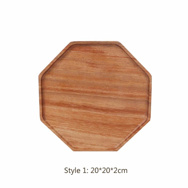 HeMu Rectangular Wooden Bread Board, Polygonal Tea Plate, Japanese Household Wooden Plate, Acacia Wood Tea Cup Dried Fruit Tray