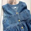 2023 Spring Baby Girls' Denim Suspender Skirt & Shirt Set - Two-Piece Dress