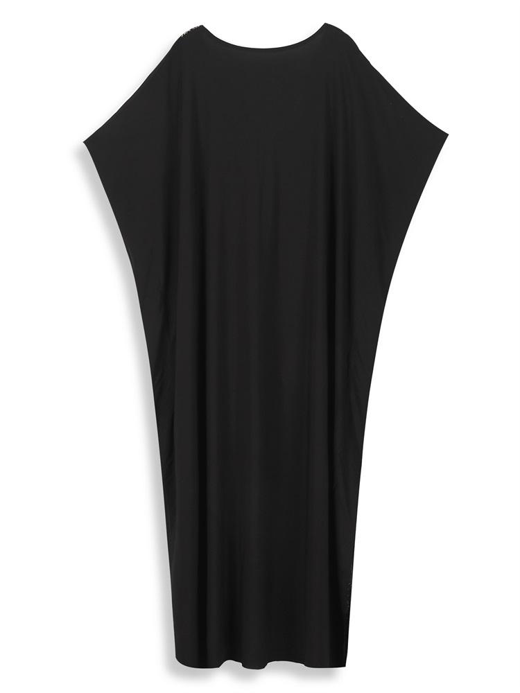 EDOLYNSA Solid Color Vintage Embroidered Bat Sleeve Kaftan Tunic Casual V-neck Side Split Beach Maxi Dress Summer Women Beachwear Swimsuit Cover Up