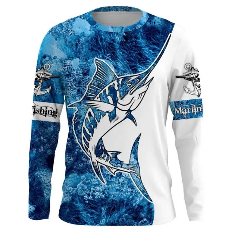Men's Long Sleeve T-shirt 3d Fishing Print Graphic T Shirts Men Women Fashion Tops Tees Men's Clothing Outdoors Sportwear Tops