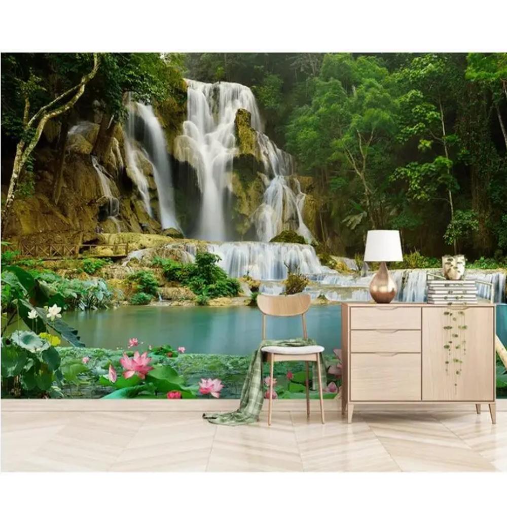 Mountain Small Bridge Water Waterfall 3d Scenery Home Decor Living Room Wallpaper