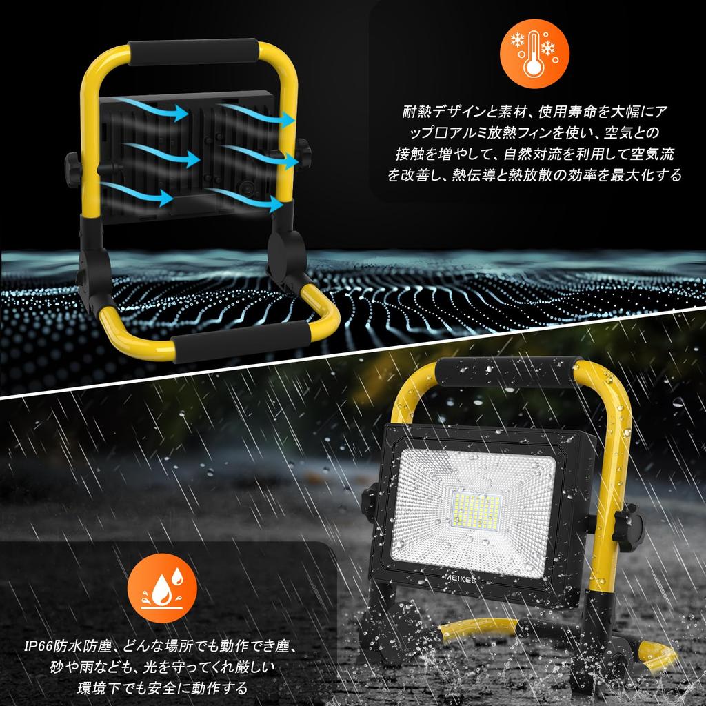 MEIKEE Super Bright LED Floodlight, Work Light, Portable Floodlight, Tabletop, 3P2P Plug Converter, 60W, 5200LM, Equivalent To 600W, Energy-Saving,