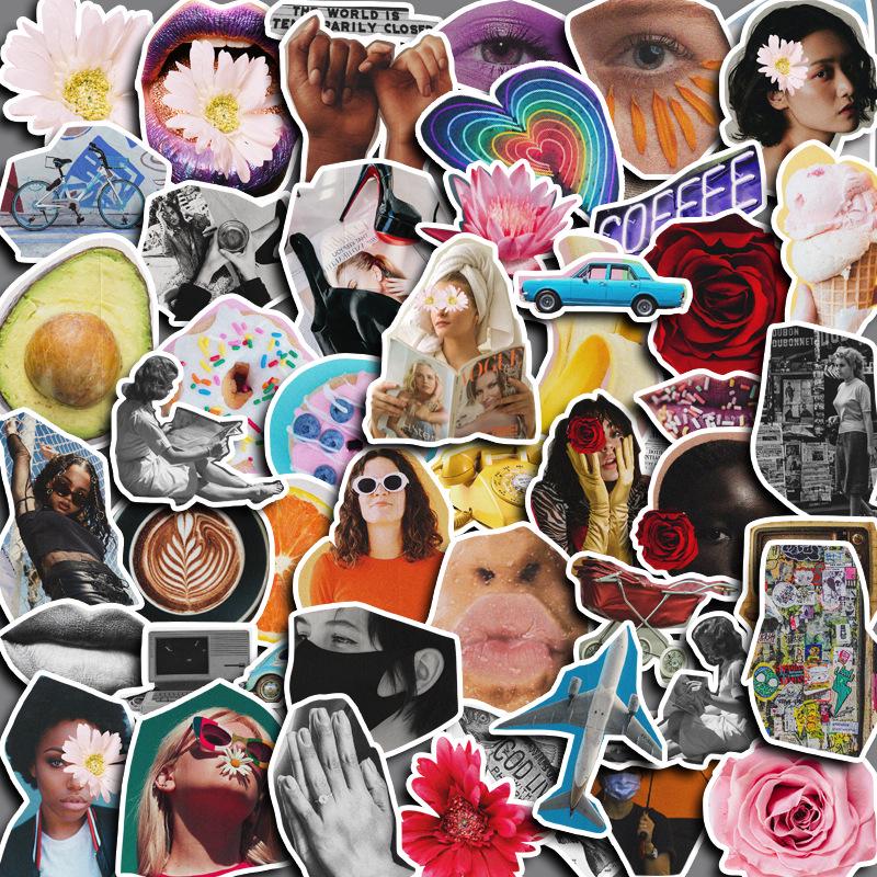 Retro Acidic Cartoon Girl Journal Stickers - 50 Sheets