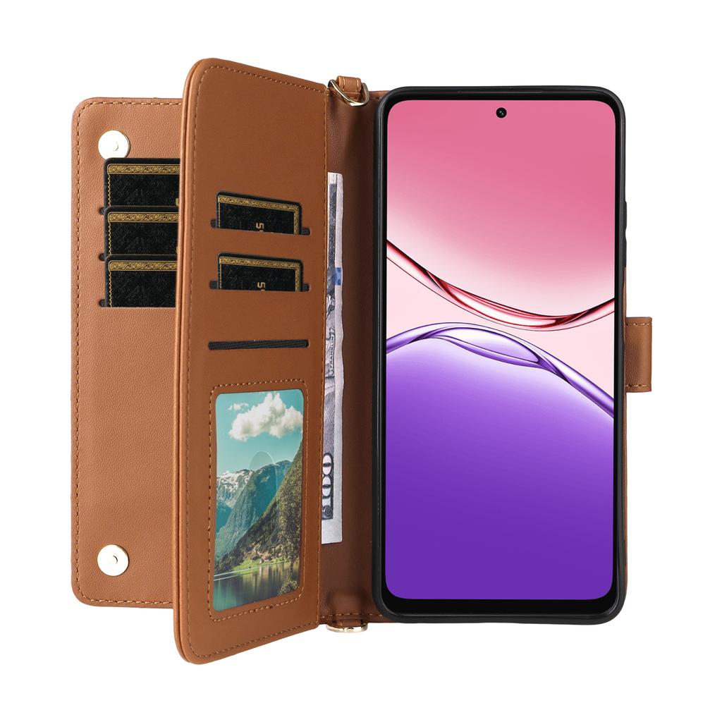 For Oppo A5x 5G/4G Case with Shoulder/Wrist Strap Leather Phone Cover Stand Wallet