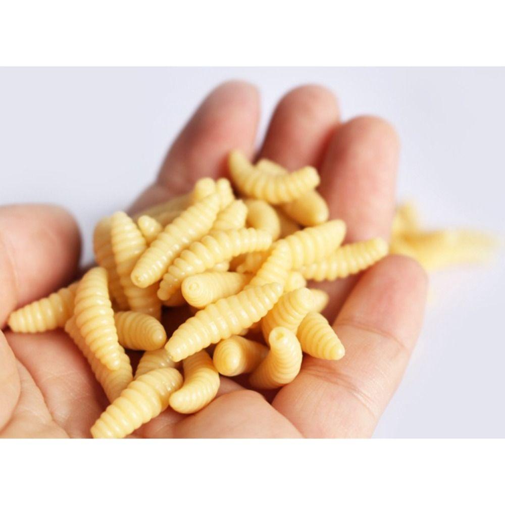 50PCS 2.1cm 0.5g Soft Fishing Lures Artificial Design Soft Texture Breadworm Lure Silicone Material Maggot Lure