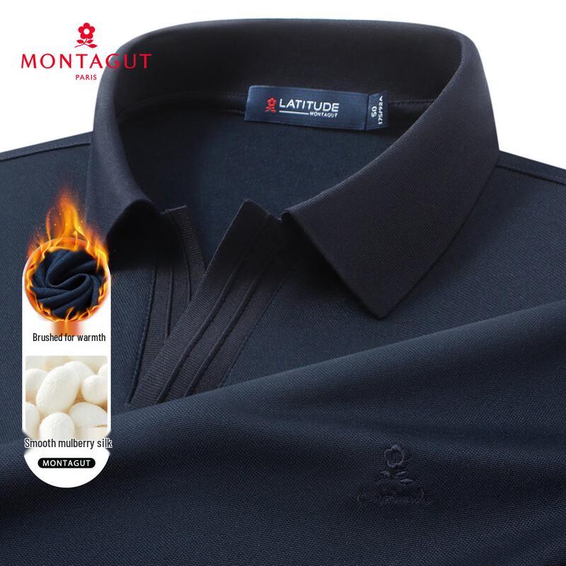 MONTAGUT Men s Silk Blend Brushed Warm Long-Sleeve Polo Shirt 54