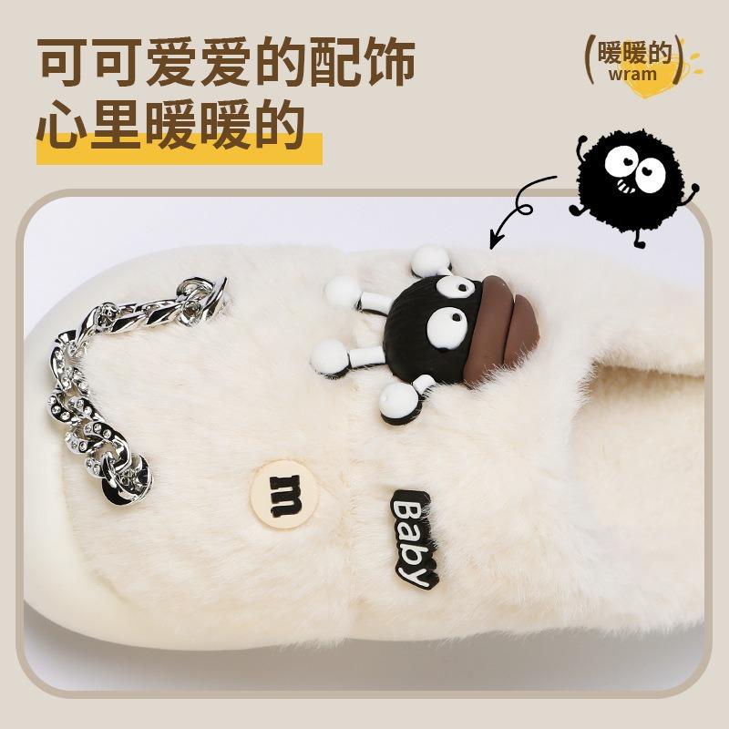 New small briquettes cotton slippers women's autumn and winter thick-soled non-slip suede warm home sole fluffy slippers