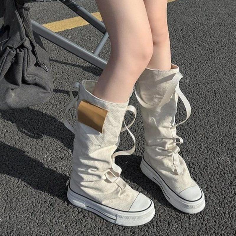 Fashion New Women's Boots Fashion Mid-calf Canvas Boot Breathable Casual Boots Designer Women Pants Tube Stack Boot Student Canvas Boots