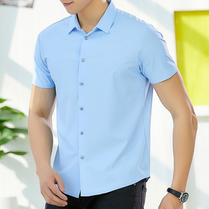 Ice Silk Seamless Men's Loose Short Sleeve Shirt Jacket - Versatile, Plus Size, Middle-Aged Business Casual Spring/Summer 2022