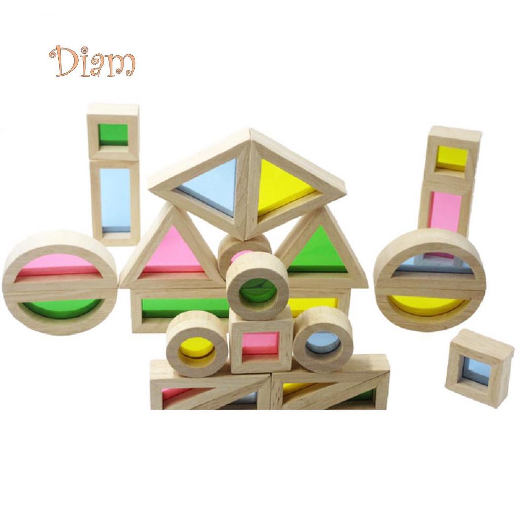 OBS Kids Preschool Montessori Colorful Wooden Building Blocks Toys Set Stacking Game
