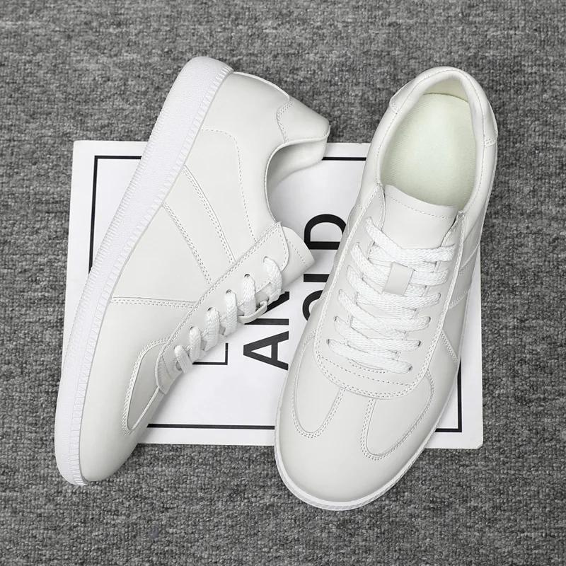 Europe Men Genuine Leather Casual Shoes White Flat Skate Shoes Street Fashion Lace-up Sneaker