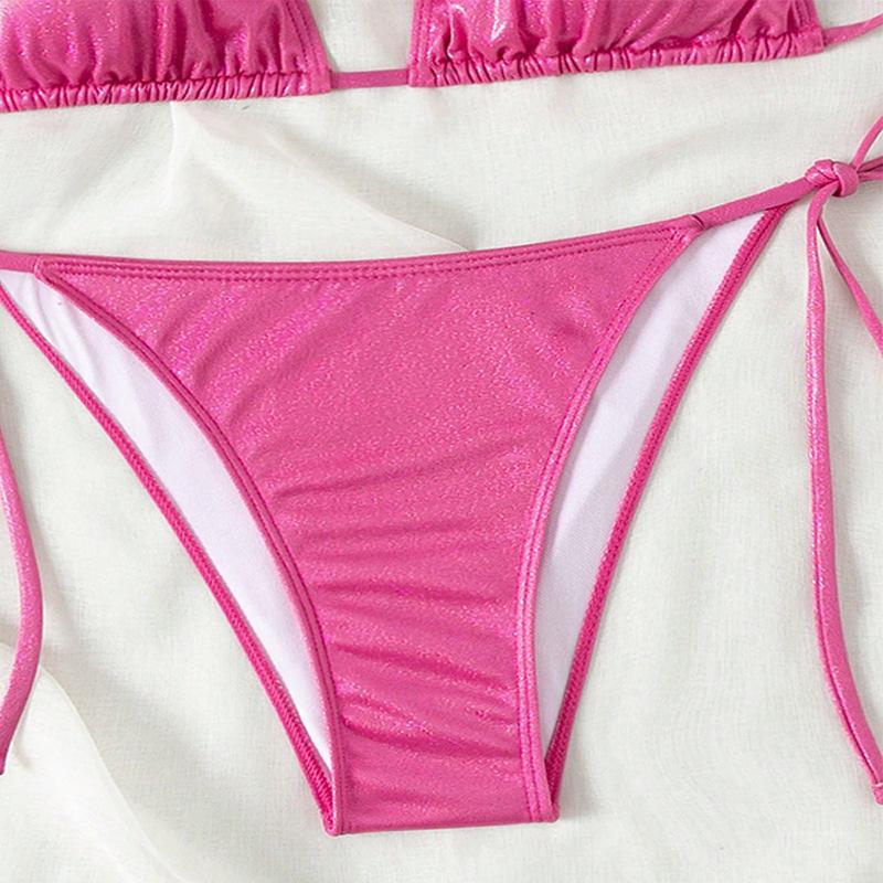 2025 European & American Solid Lace-Up Beach Bikini Swimsuit for Women