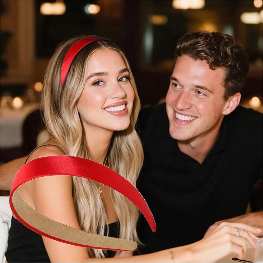 3CM Wide Red Headbands Comfortable Hair Accessories Fashion Satin Headband for Women Girls