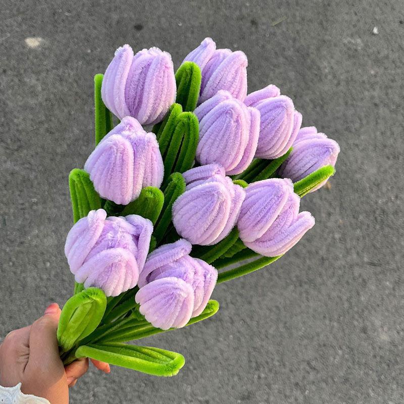 

Twisted Rod Flower Tulip Finished Bundle Gift Handmade Stall Tulip Flower Material Finished Product Design 3/5pcs Bouquet 3pcs фіолетовий