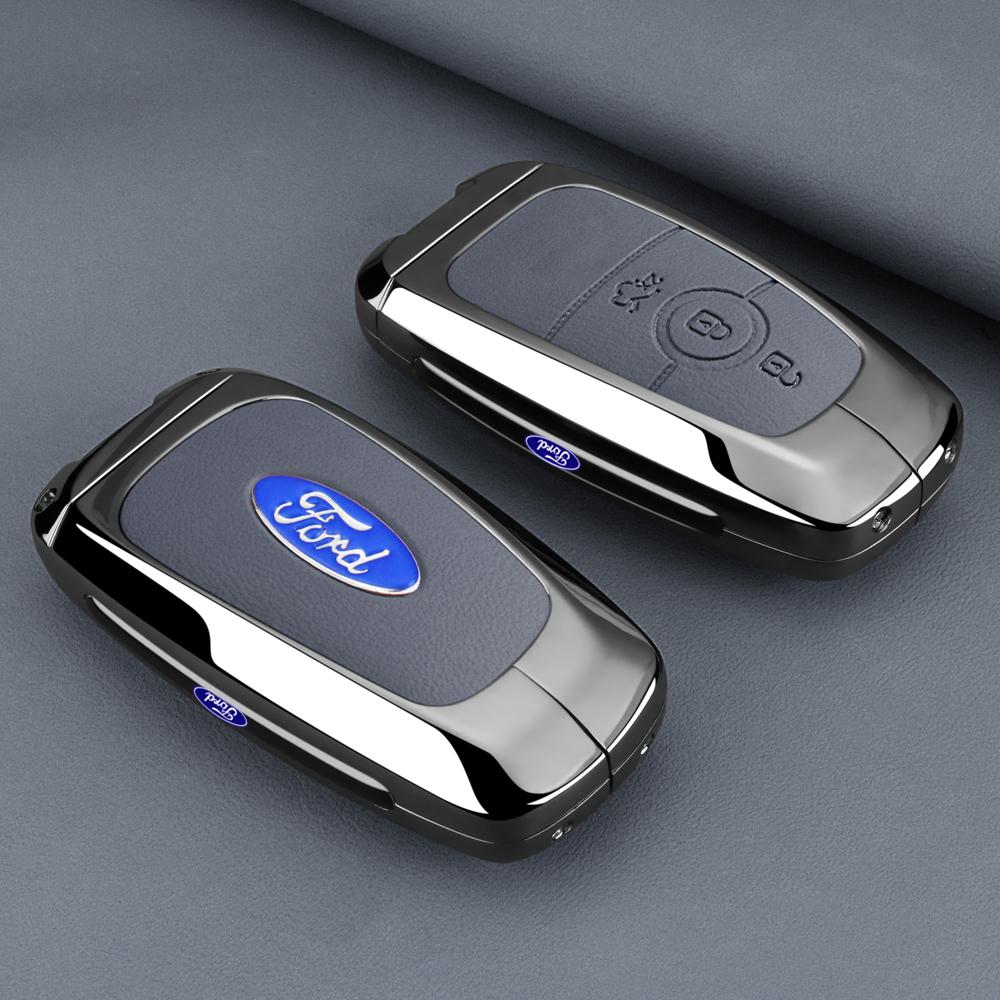 Leather Car Smart Key Case Cover Alloy Protect Shell For Ford F150 Explorer Edge Escape Mondeo Mustang Auto Accessories Sticker