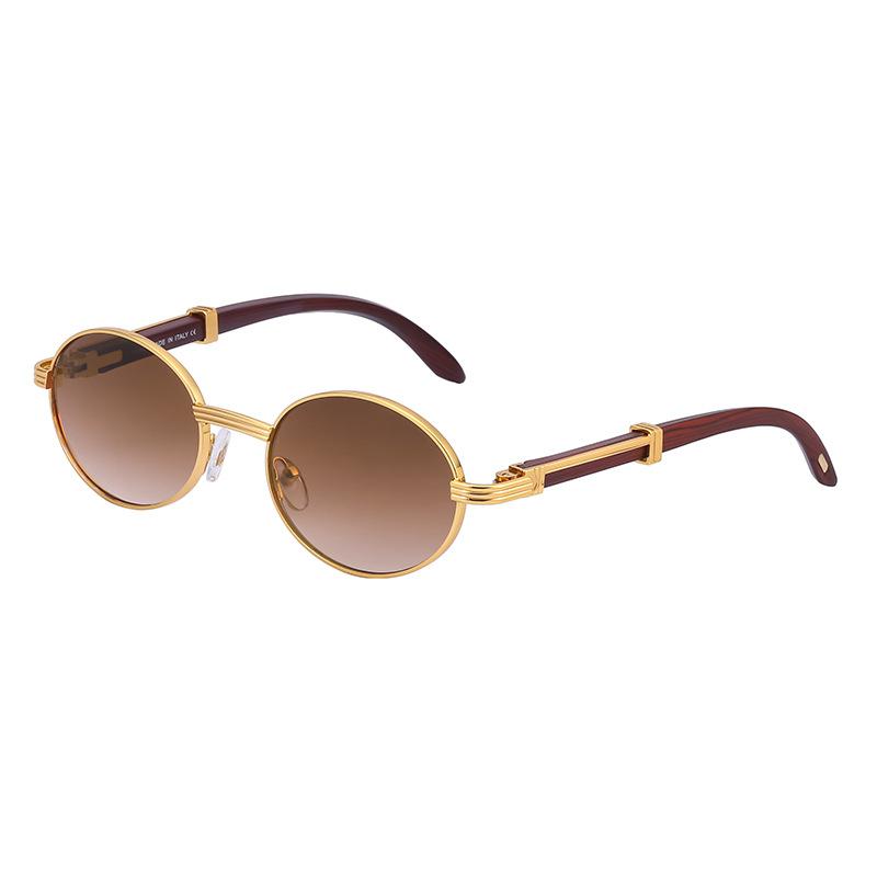 Retro Round Frame Sunglasses Women'S Uv Protection Wood Grain Adjustable Glasses Legs Sunglasses Men'S Sunglasses