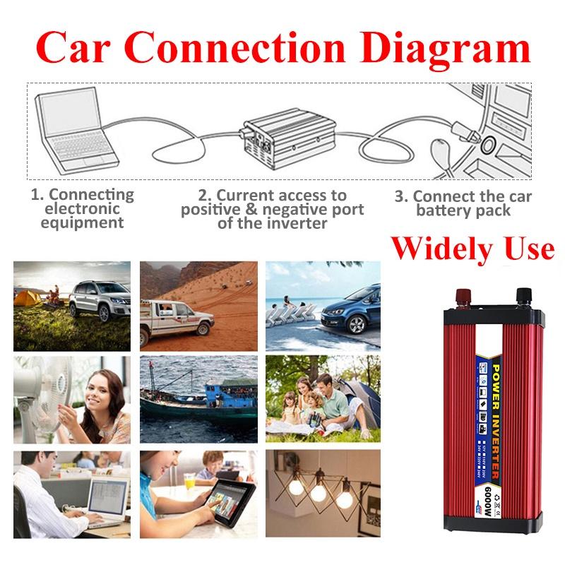 4000W 5000W 6000W DC 12V/24V To AC 110V/220V Modified Sine Wave Voltage Transformer Converter Adapter 2 USB Car Power Inverter