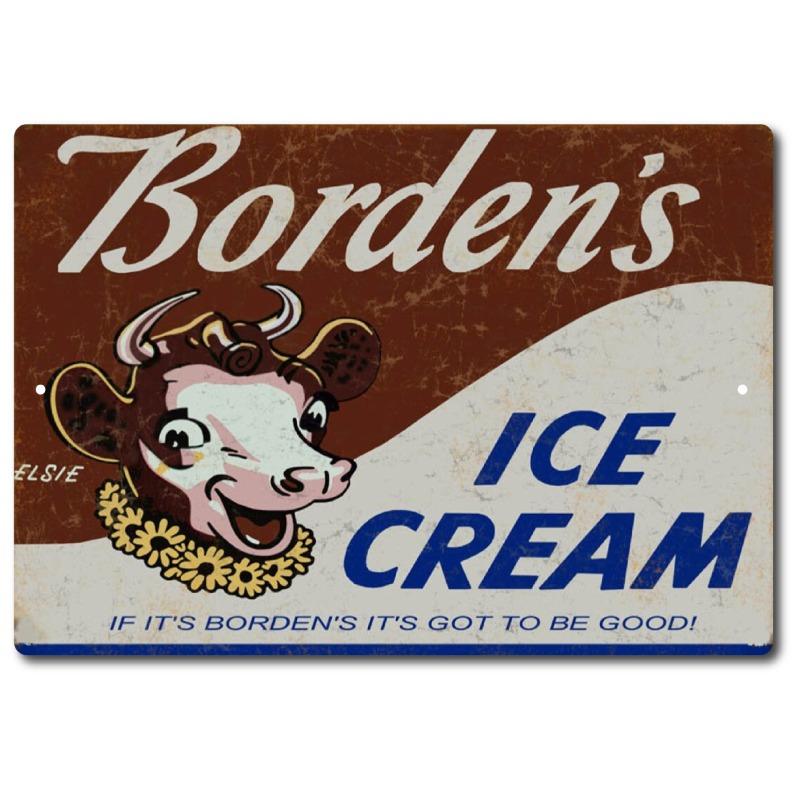 

Borden s Ice Cream Vintage Tin Sign, Metal Milk Cream Retro Wall Decor