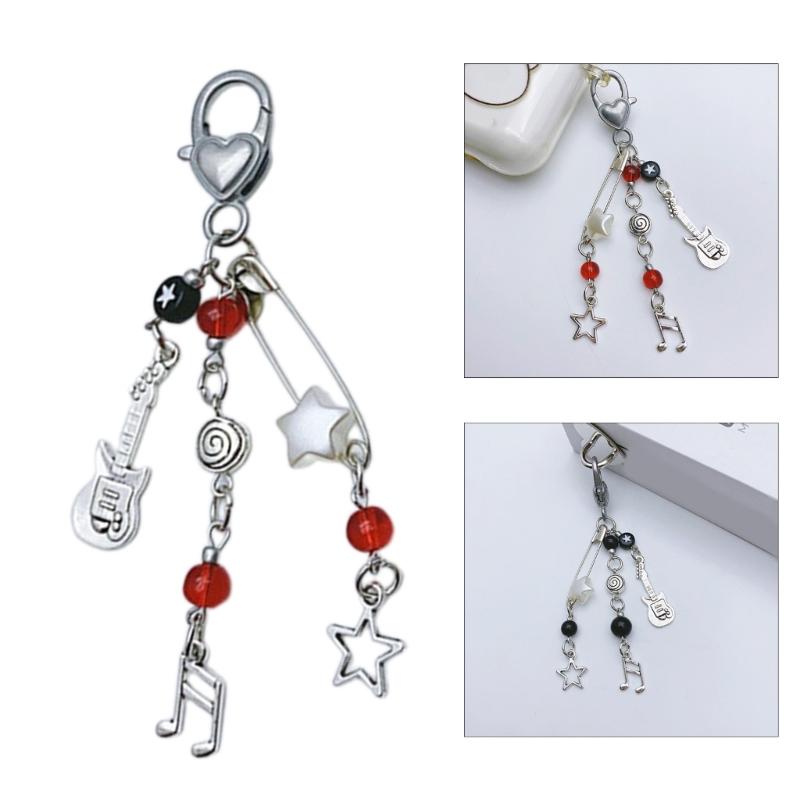 Cool Rock Style Guitar Bead Cellphone Strap Keyring Beads Phone Charm Guitar Bead Keychain for Fashion Accessories
