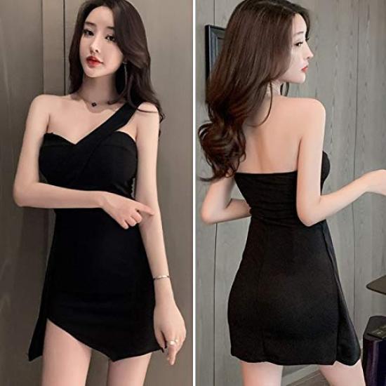 ISLAYCAOLILA CR6 Palm Dress Perfect for or Party Features a and sleeveless Women's (M, White) - Cabaret, Mini, Club, Wear. tight, one-shoulder,