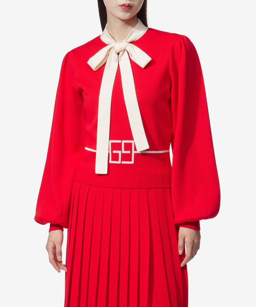 GUCCI Square Gg Logo Wool Jacquard Ribbon Knit - Red / 676829Xkdde6367