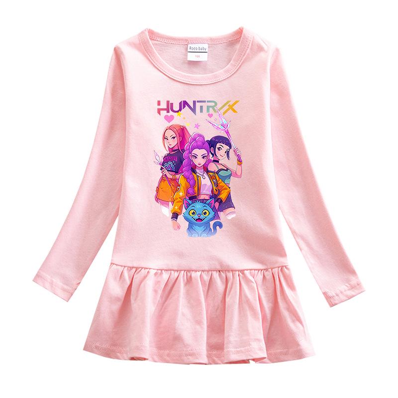 Kpop Monster Hunter Witch Korean Style Girls' Cartoon Ruffle Long Sleeve Mesh Princess Dress for Spring and Autumn.