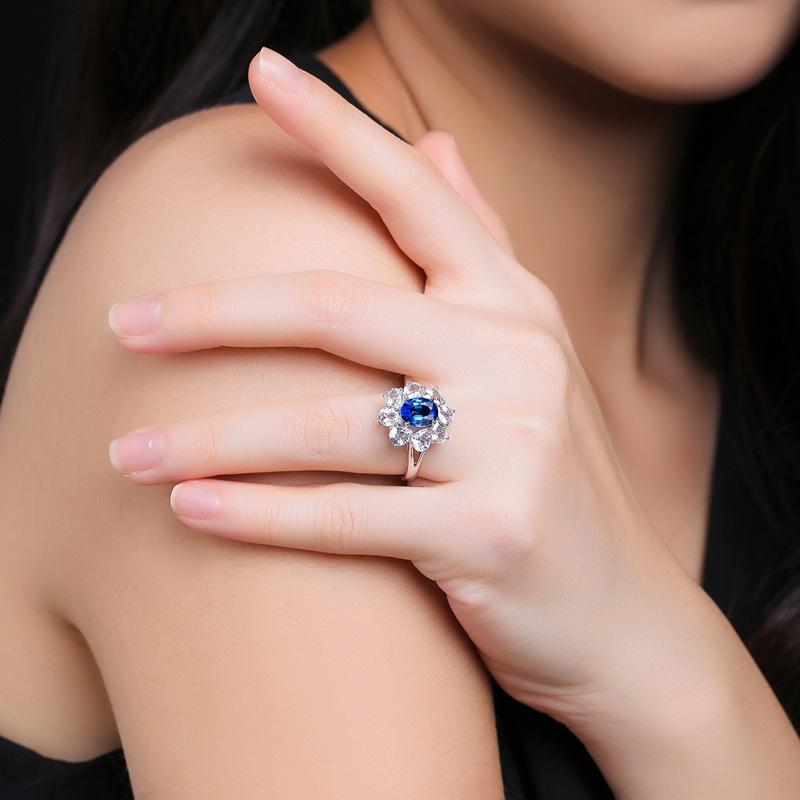 European and American New Blue Zircon Rings Luxury Fashion Jewelry Cubic Zirconia Bridal Wedding Engagement