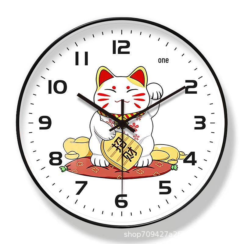 8-inch Lucky Cat Silent Wall Clock for Living Room Decoration