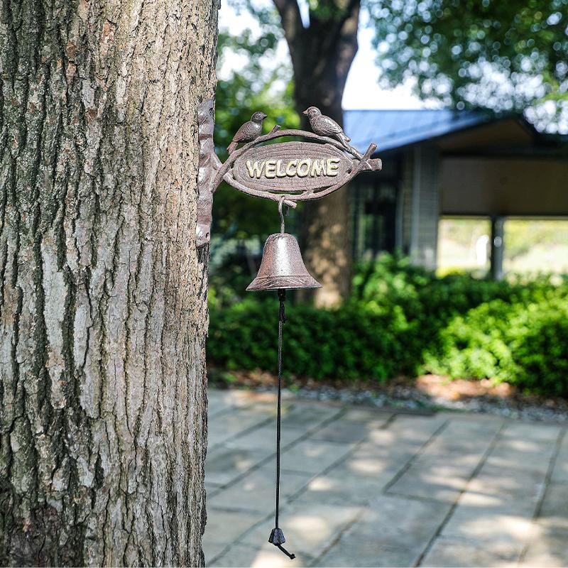 WTEMPO Retro Iron WELCOME Couple Birds Bell Vintage Hanging Hand-cranked Bell Bar Villa Garden Cafe and Farm Bell