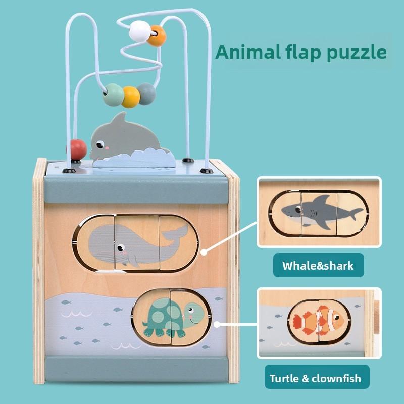 Wooden Puzzle Marine Toy With Bead Maze And Sliding Tracks For Education Early