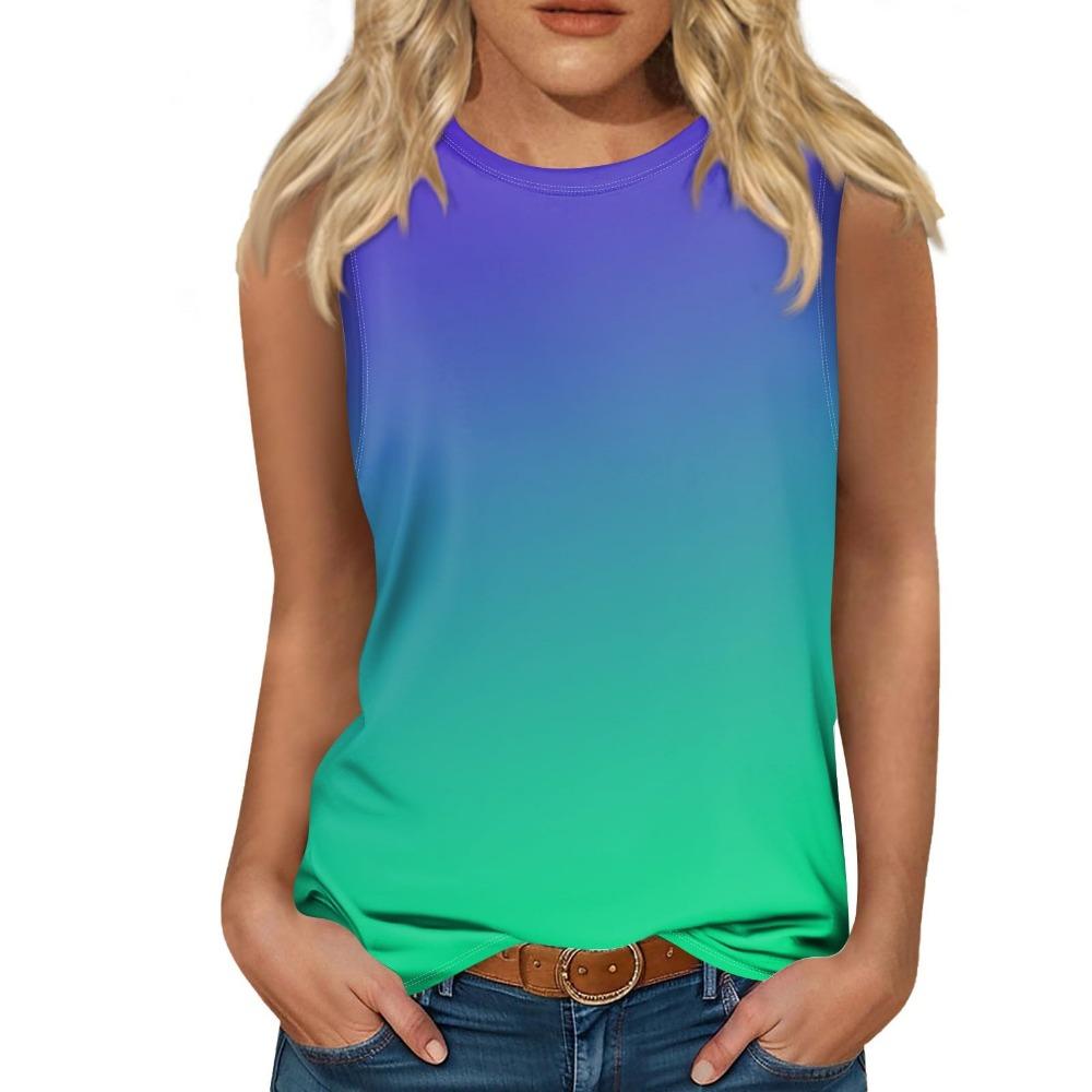 Gradient Color 3D Printed Vest for Women's Round Neck Casual Vest
