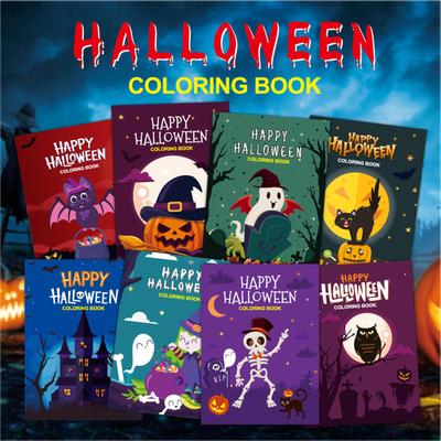 8x Halloween Coloring Book for Kids Easy To Color Fill Graffiti Cute Answer Game