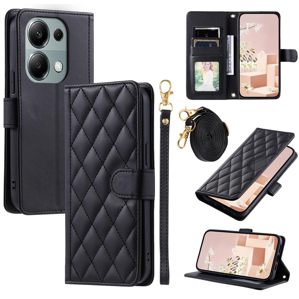 For Xiaomi Redmi Note 13 Pro 4G/Poco M6 Pro 4G Magnetic Phone Case Leather Rhombus Grid Stand Cover
