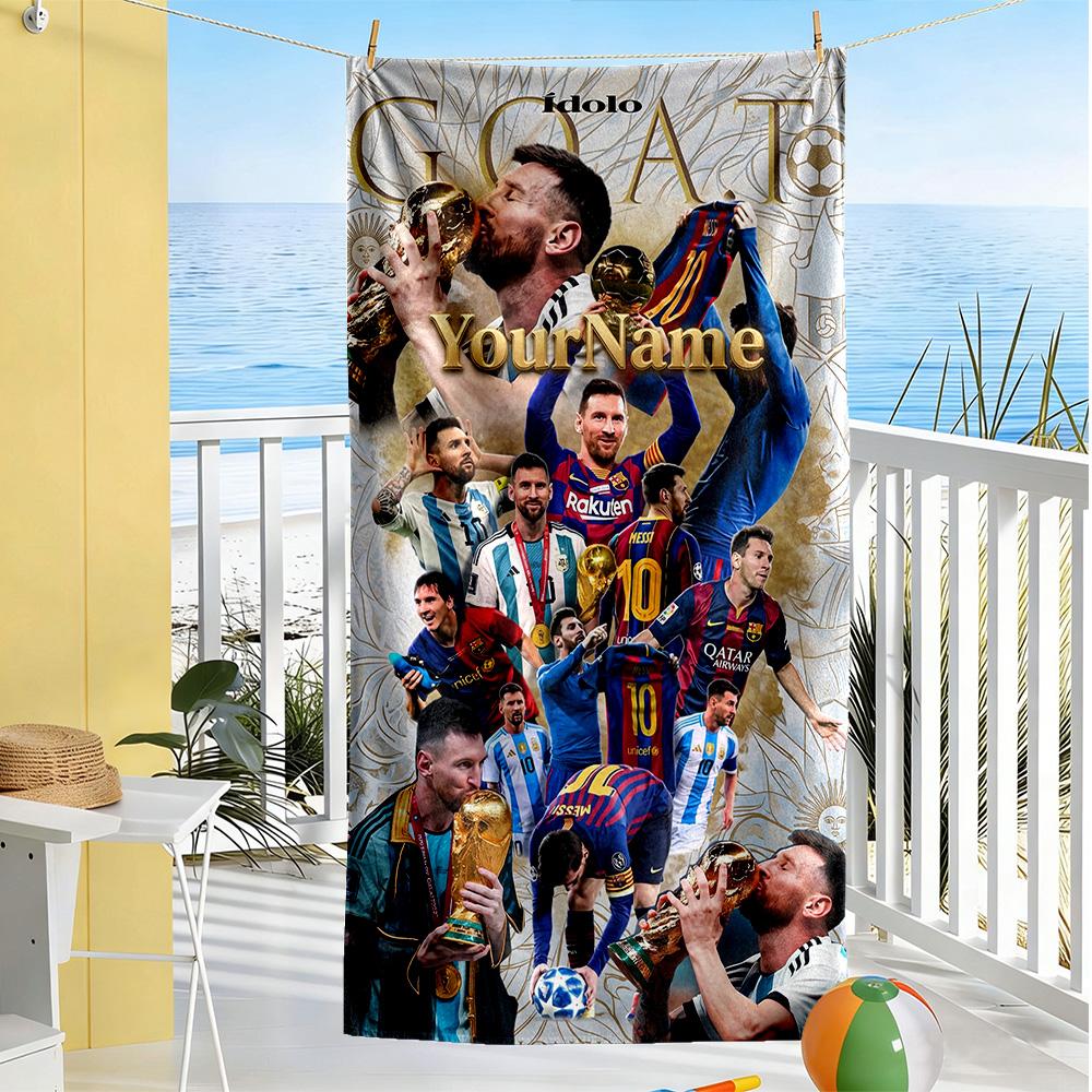 Messi Customized Name Beach Towel Super Soft Microfiber Quickdry Fabric Ideal for Travel Outdoor Swim Pool Yoga Surf Camping Hiking Gym Gift Holiday