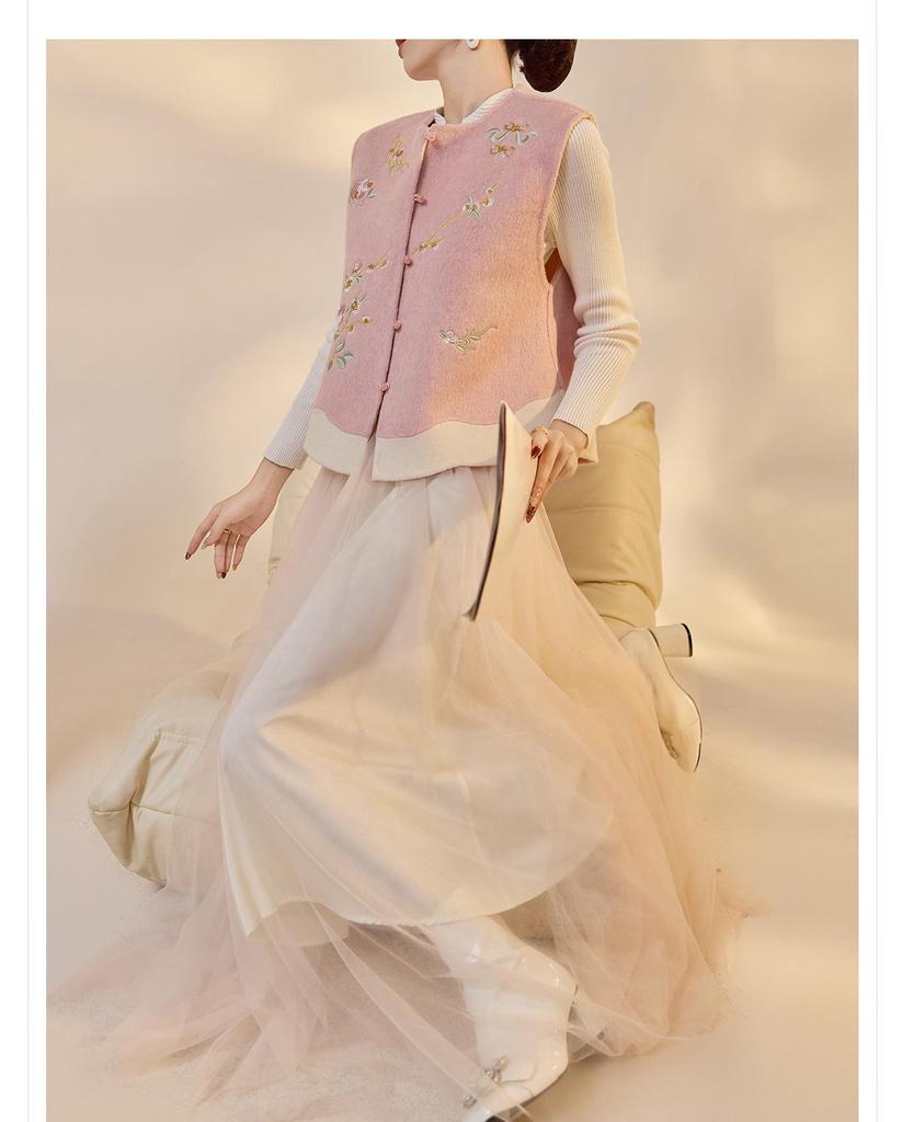 Winter 2026 Chinese Embroidery Lace-up Wool Coat & Vest Set