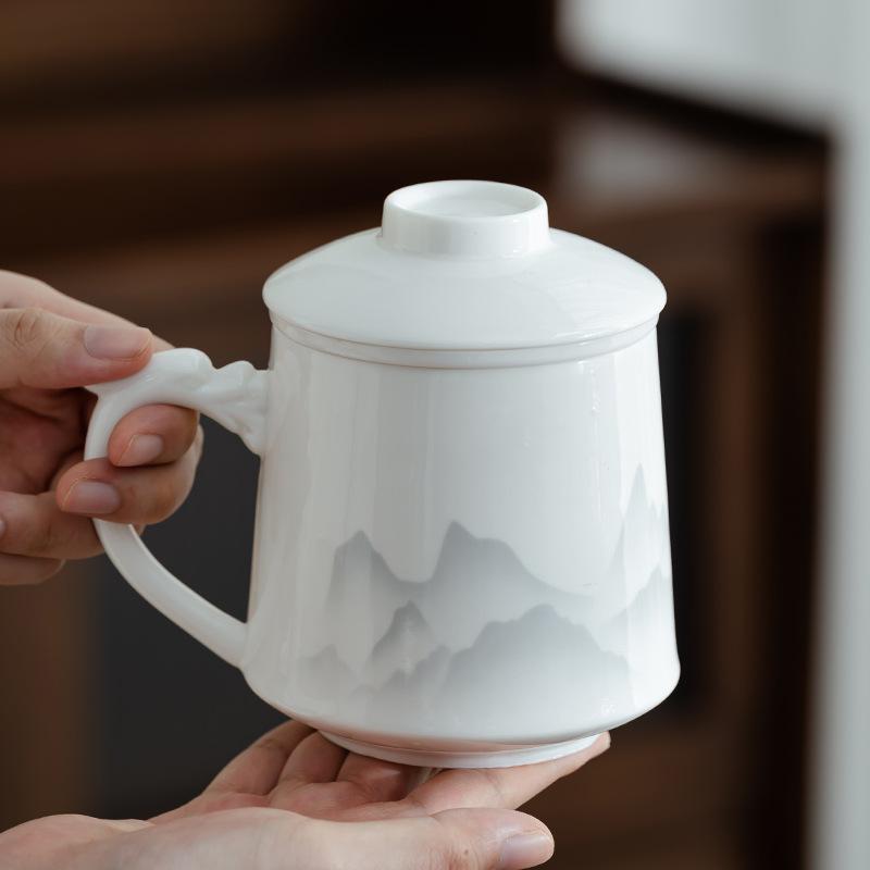 

Чернильная нефритовая чашка для чая из белого фарфора, офисная чашка для разделения чая и воды с фильтром, чашка для заваривания чая, подарочная коробка, подарок для мероприятия 450ml