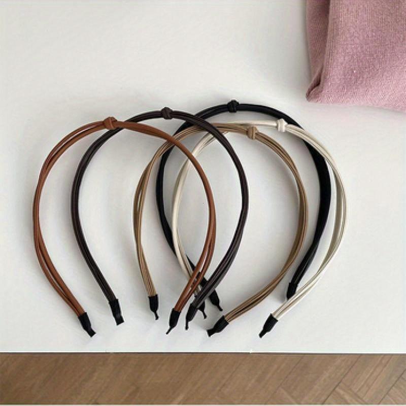 Vintage Knotted Thin Leather Solid Color Headband Simple Temperament Elegant Hair Band Hair Hoop Hair Accessories