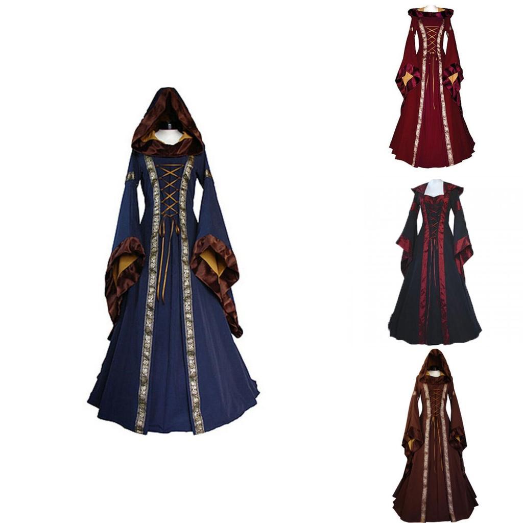 Vestido de Disfraz Gótico Medieval Vintage para Mujer Vestido Victoriano Renacentista Retro con Capucha