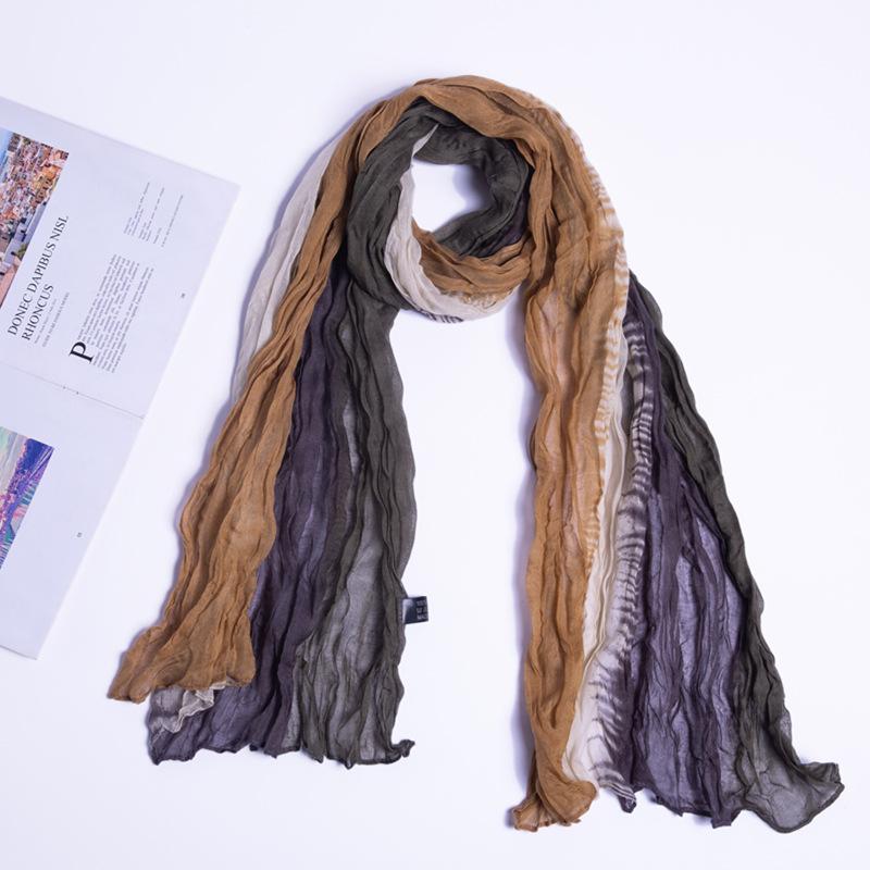 Bali Yarn Printing Scarf Color Matching Color Contrast Imitation Hand-Painted Tie-Dye Twist Wrinkled Scarf