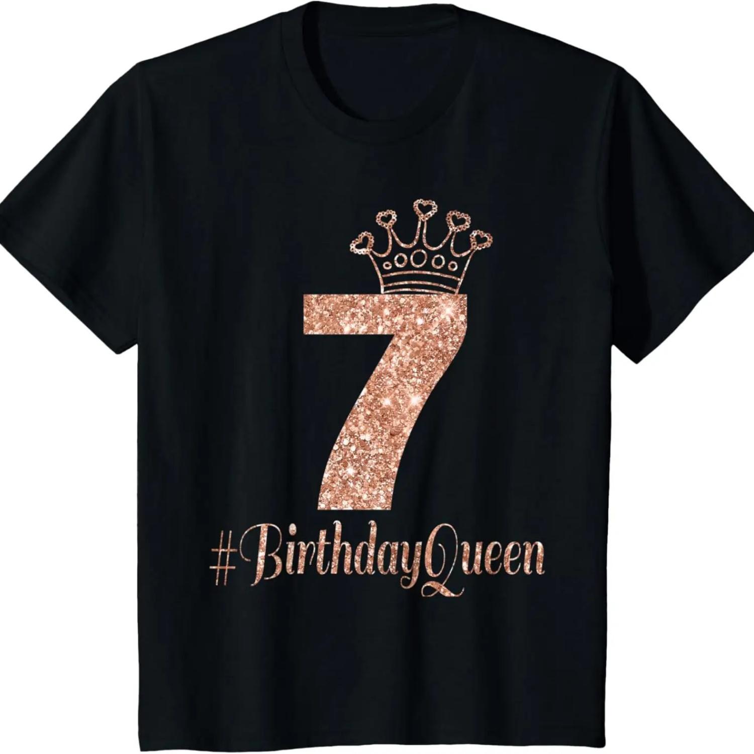 Kids 7th Birthday Gifts Girls Rose 7 Bday Crown T-Shirt S