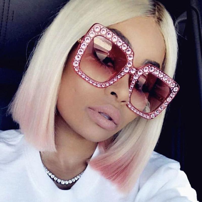 Vintage Oversized Square Sunglasses Women Luxury Crystal Rhinestone Eyewear Colorful Diamond Big Frame Sun Glasses