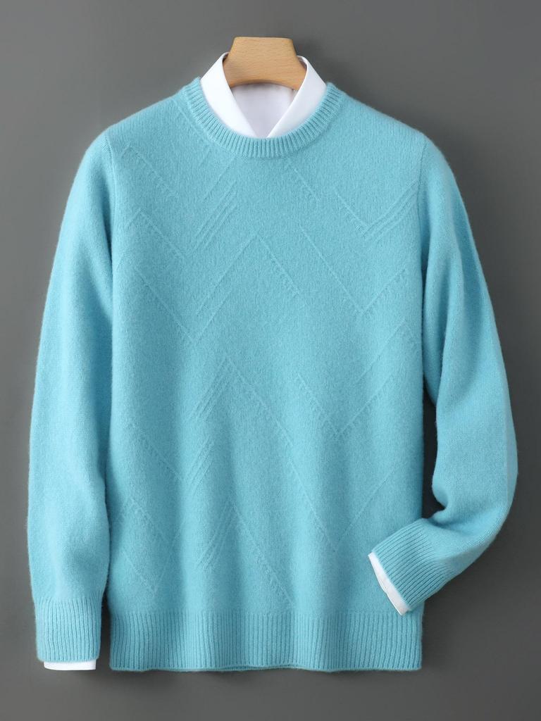 Men's Diamond Jacquard Pure Wool Pullover - Thick, Soft, and Smooth Round Neck Sweater for Autumn/Winter 2025.